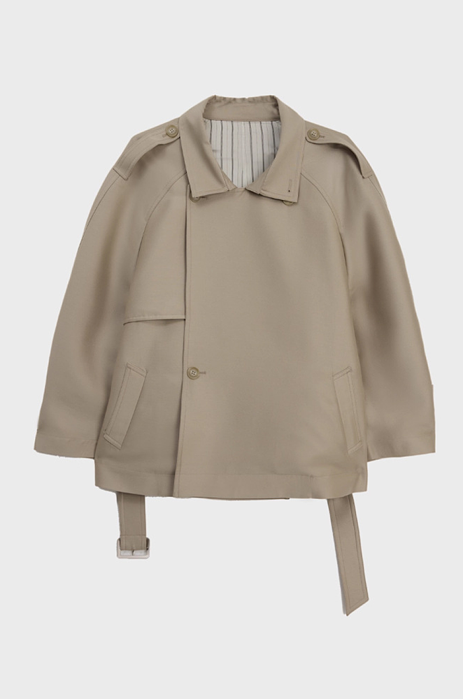 Short Beige Belted Trench Jacket