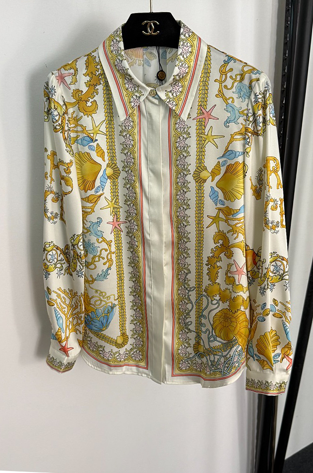 Versace Barocco Foulard Silk Shirt & Wide-leg Pants