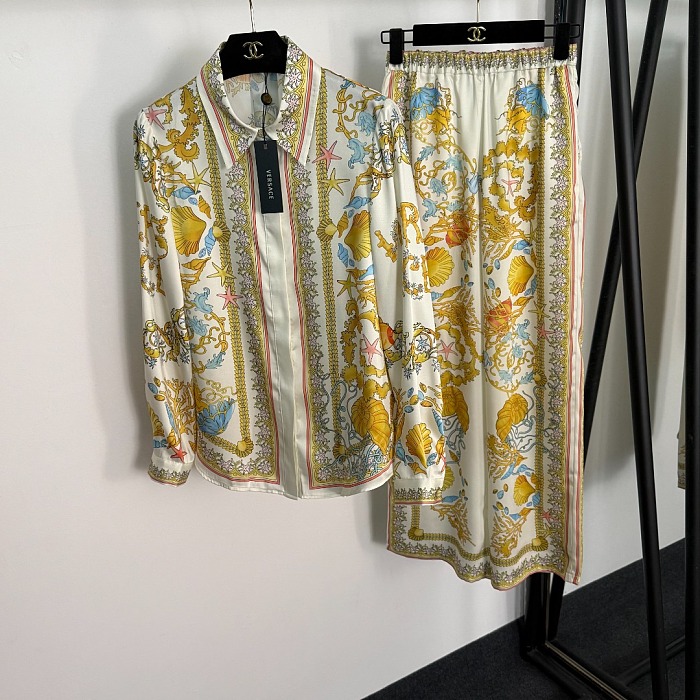 Versace Barocco Foulard Silk Shirt & Wide-leg Pants