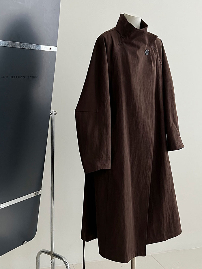 Dark Brown High Stand Collar Trench Coat