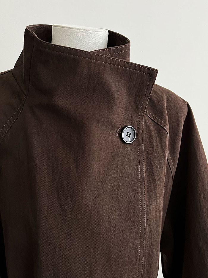 Dark Brown High Stand Collar Trench Coat