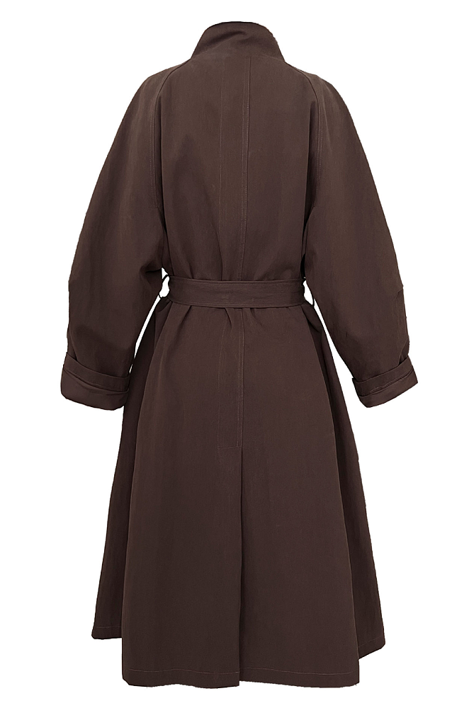 Dark Brown High Stand Collar Trench Coat
