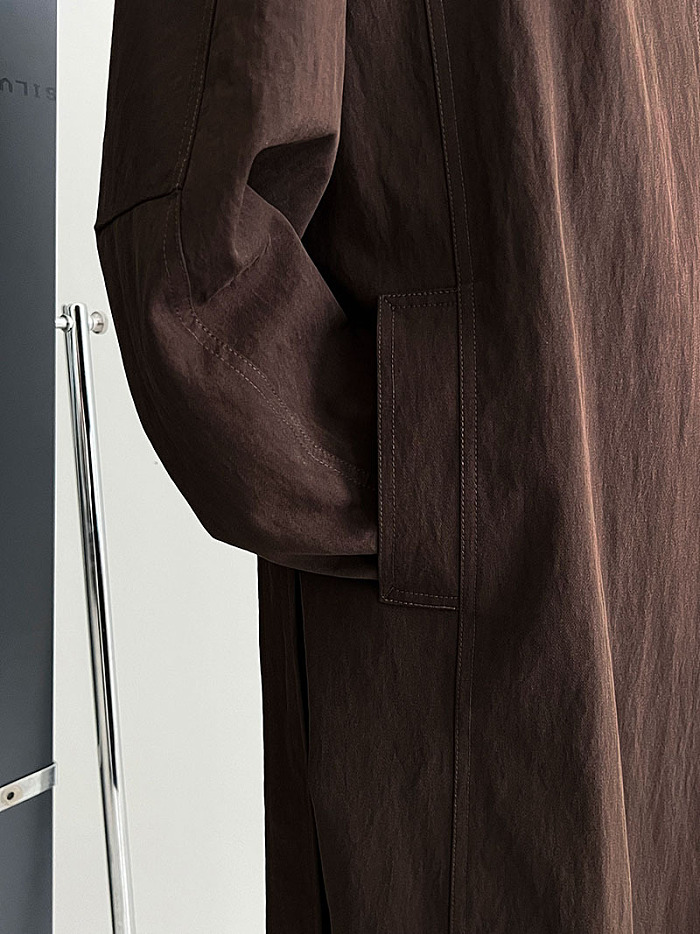 Dark Brown High Stand Collar Trench Coat