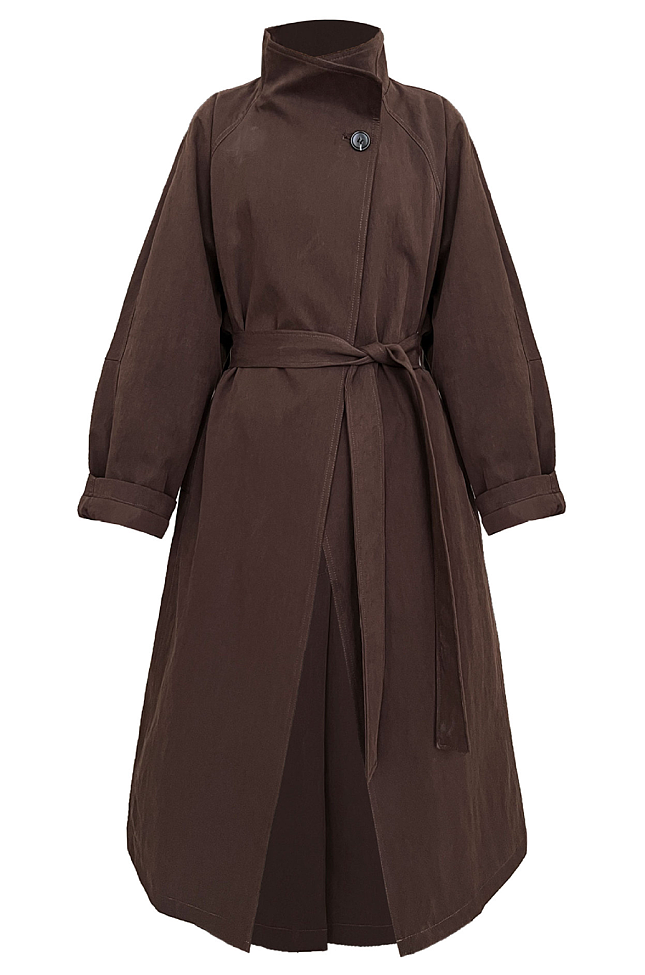 Dark Brown High Stand Collar Trench Coat