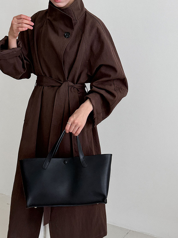 Dark Brown High Stand Collar Trench Coat