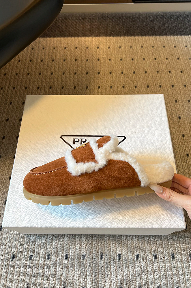 Prada Suede & Shearling Mules