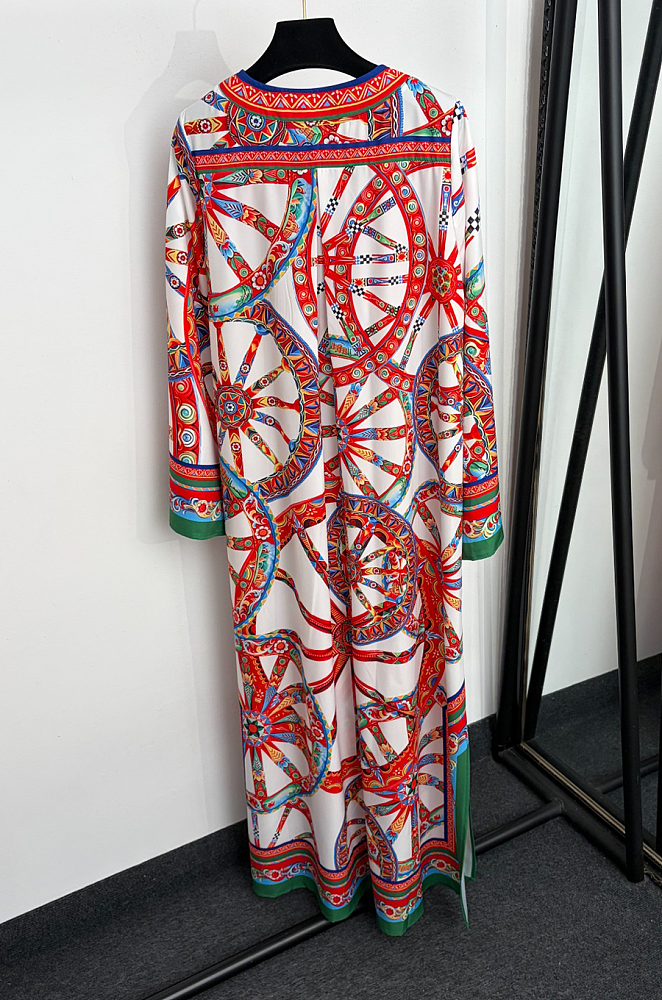 Carretto-print Twill Kaftan Dress