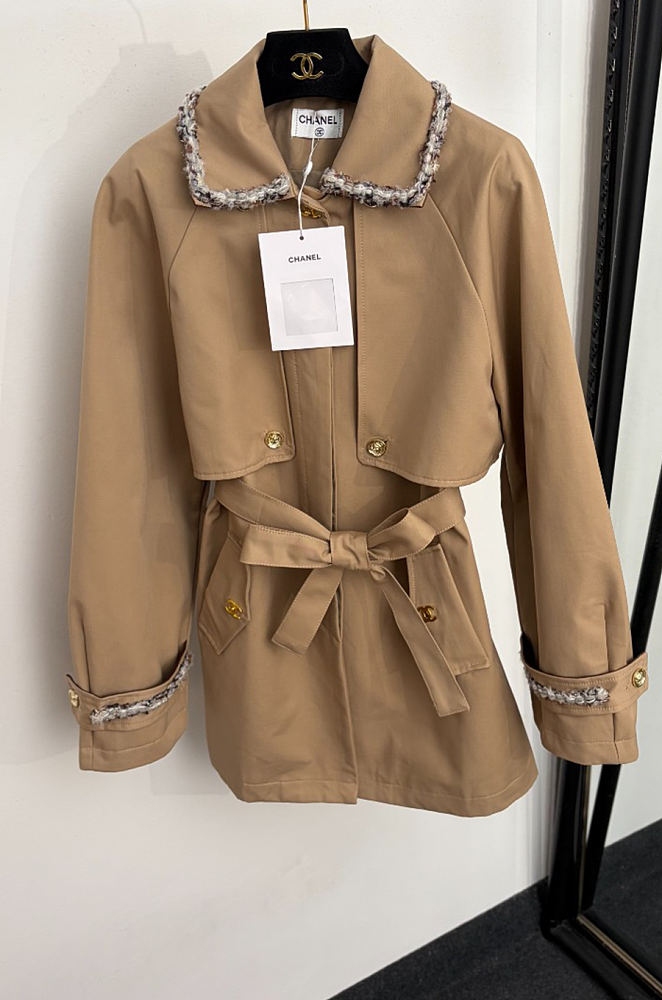 Chanel Trench Coat with Tweed Trim