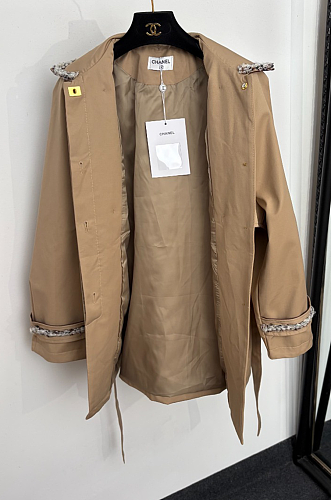 Chanel Trench Coat with Tweed Trim
