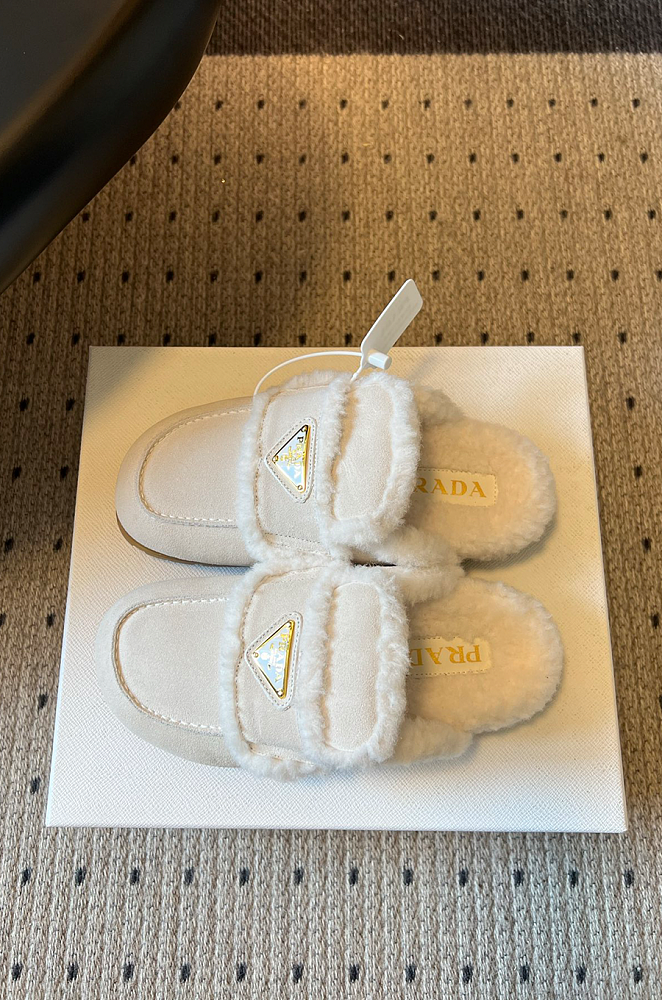 Prada Suede & Shearling Mules