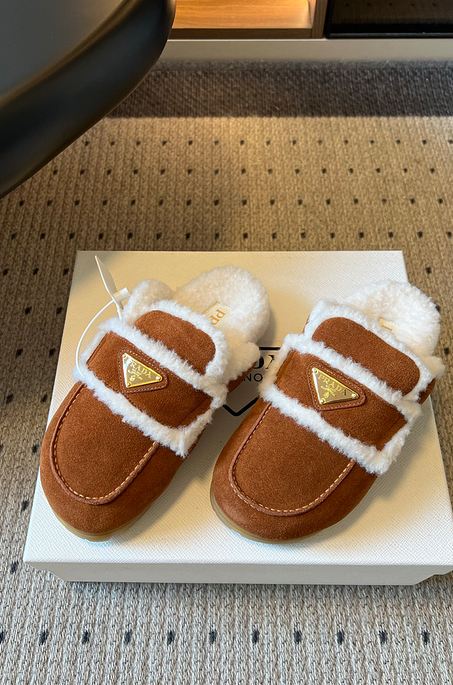 Prada Suede & Shearling Mules