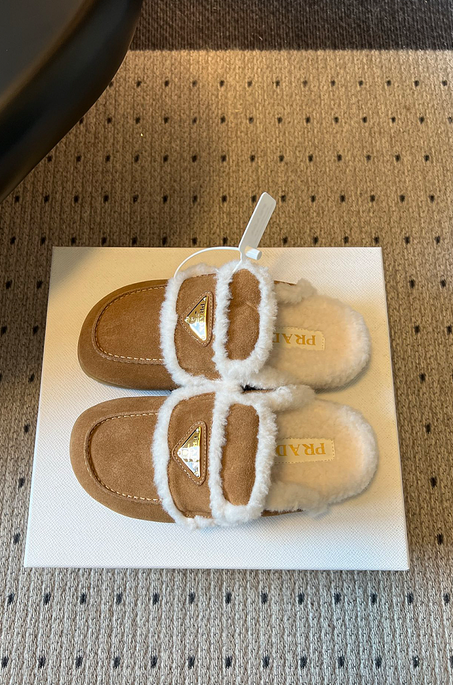 Prada Suede & Shearling Mules