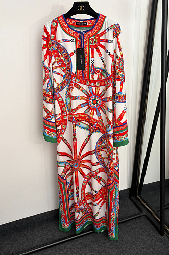 Carretto-print Twill Kaftan Dress