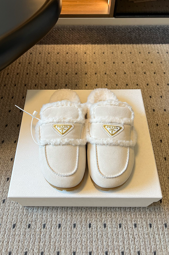 Prada Suede & Shearling Mules