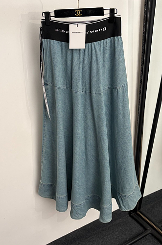 Waistband Denim Midi Skirt