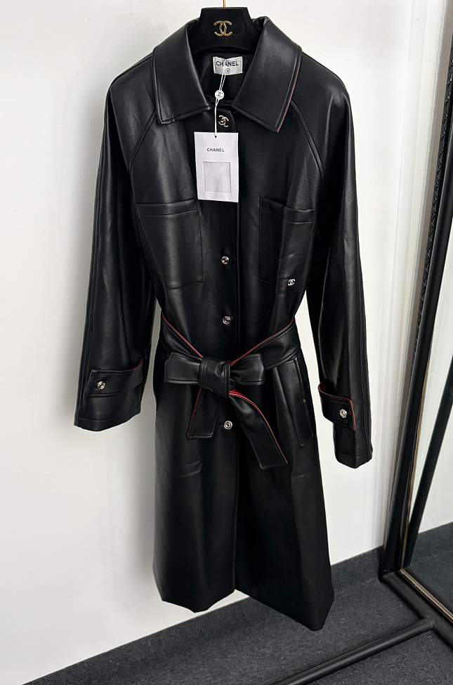 Chanel Leather Belted Trench Coat