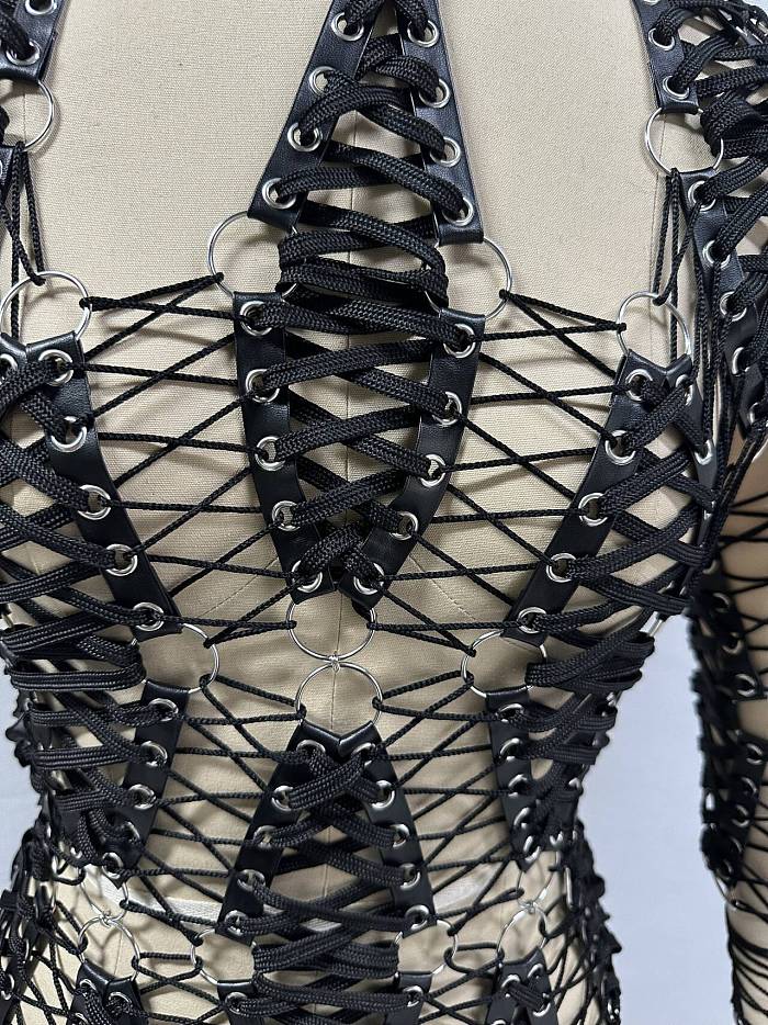 Lace-up Leather Mini Dress