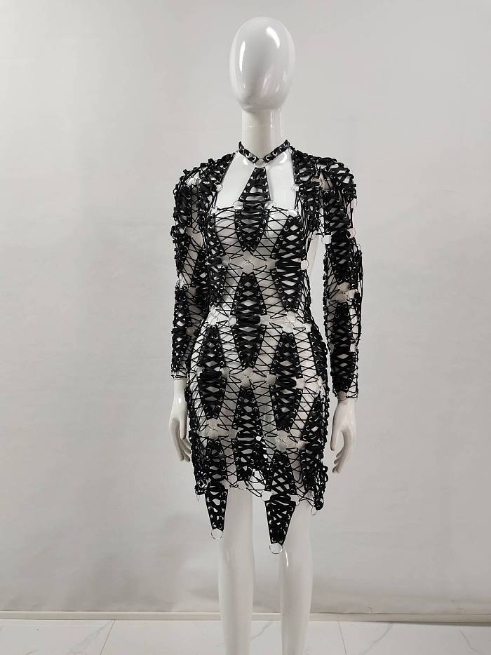 Lace-up Leather Mini Dress