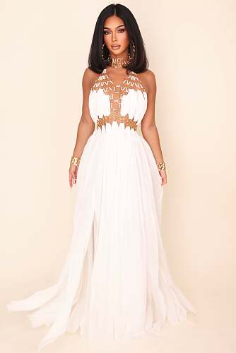 White Maxi Dress with gold hardware