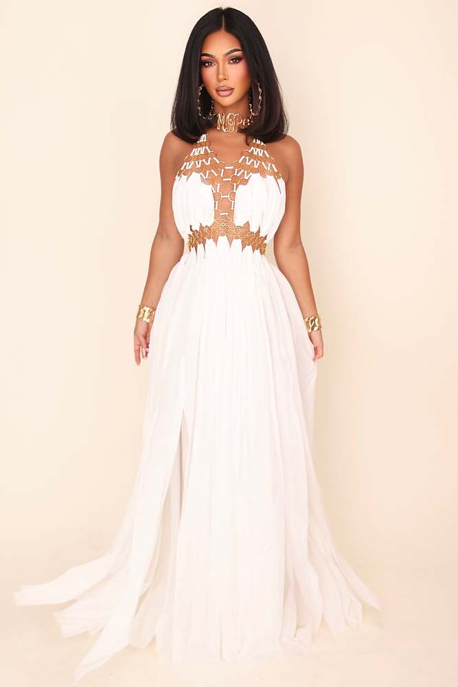 White Maxi Dress with gold hardware