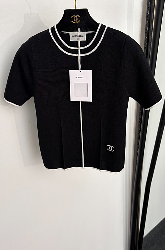 Chanel Wool Jersey Top with White Trim