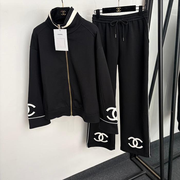 Black Zip-up Track Jacket and Matching Sweatpants Set