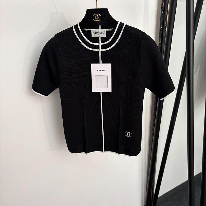 Chanel Wool Jersey Top with White Trim