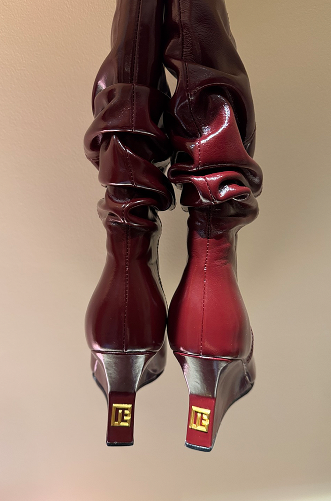 Scrunched Leather Wedge Ankle Boots