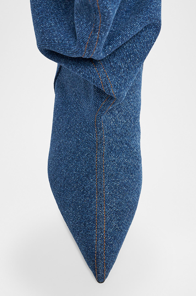 Scrunched Denim Wedge Ankle Boots