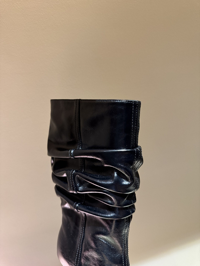 Scrunched Leather Wedge Ankle Boots
