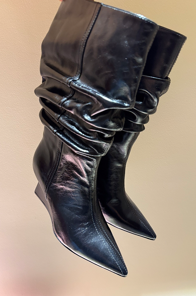 Scrunched Leather Wedge Ankle Boots