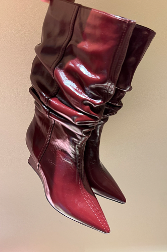 Scrunched Leather Wedge Ankle Boots