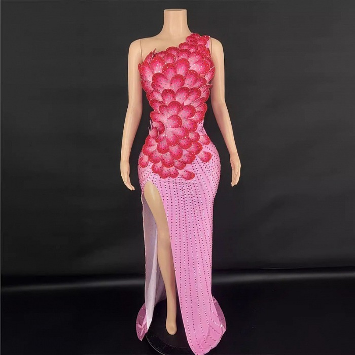 Rose Gown with Asymmetrical Neckline