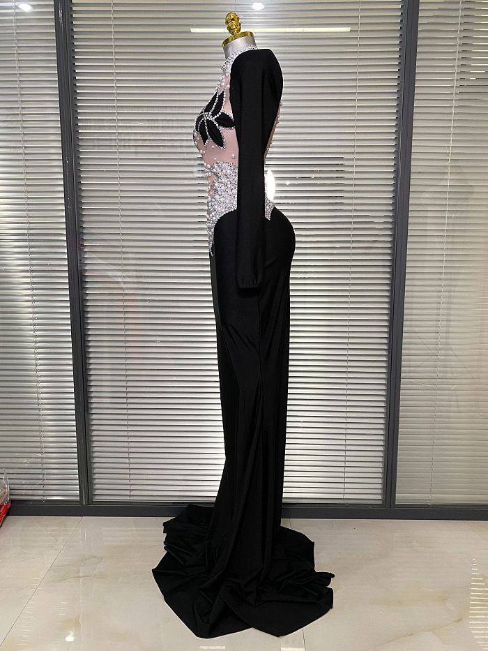 Crystal Embellishments Mesh Bodice Gown