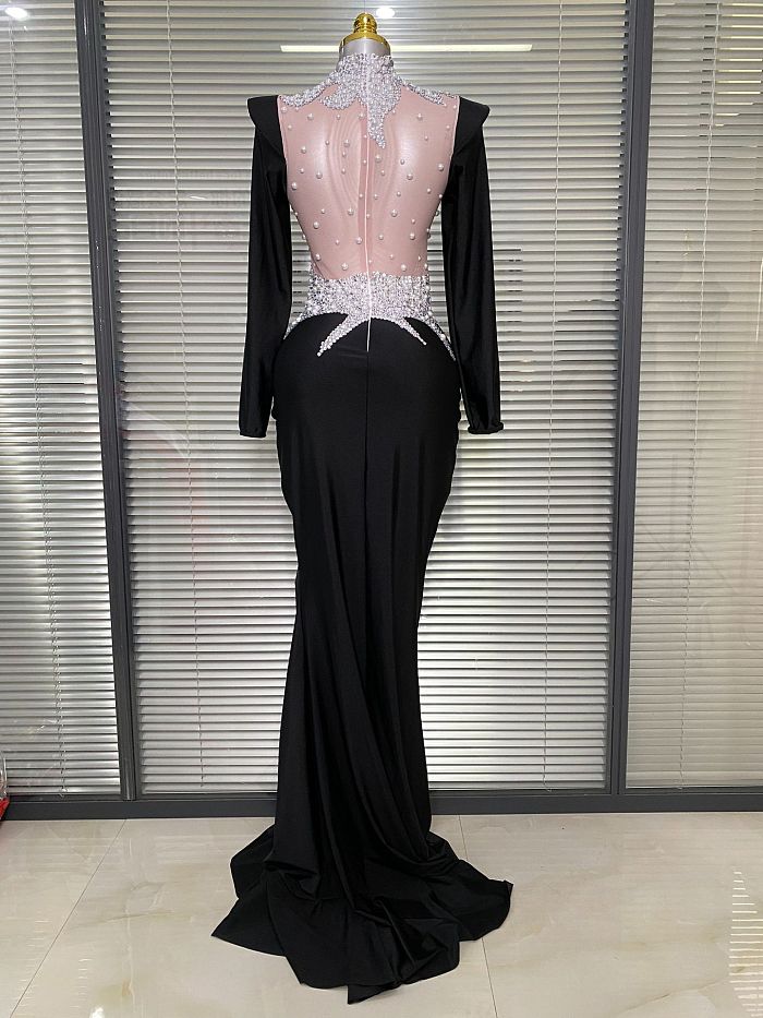 Crystal Embellishments Mesh Bodice Gown