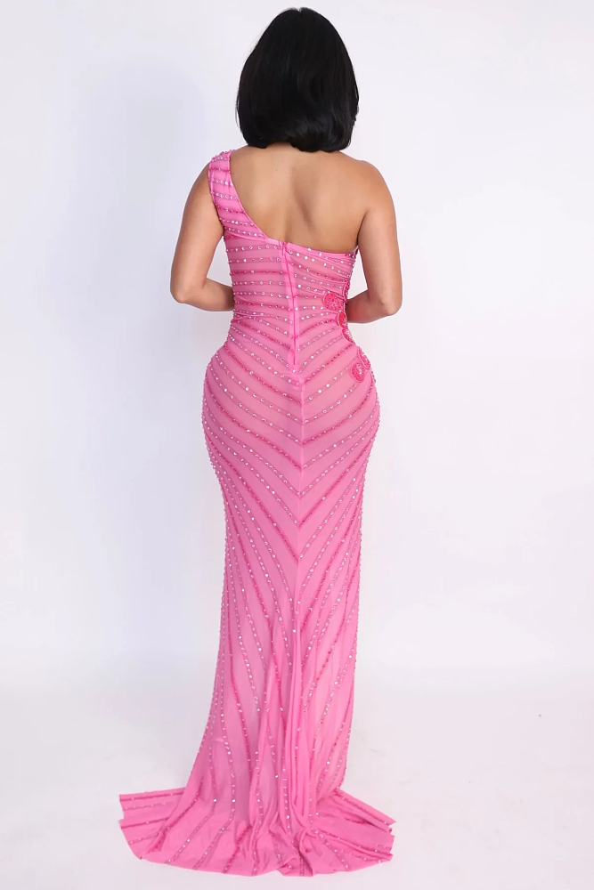 Rose Gown with Asymmetrical Neckline