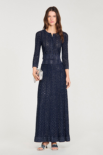 Rhinestone Knit Maxi Skirt in Navy