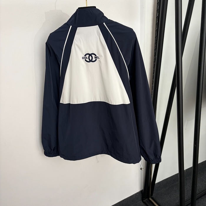 Colorblock Letter Embroidered Mesh Lined Nylon Windbreaker Jacket