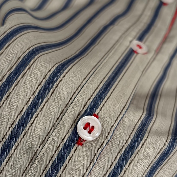 Letter Embroidered Striped Cuffs Drop Shoulder Buttoned Shirt
