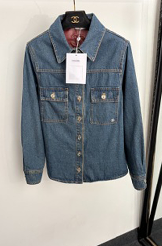Contrast Faux Leather Collar Double Pocket Denim Jacket