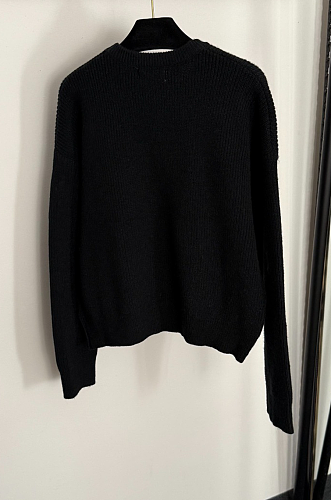 Rib Embroidered Letter Graphic Drop Shoulder Knit Pullover