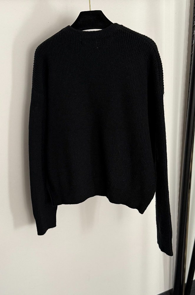 Rib Embroidered Letter Graphic Drop Shoulder Knit Pullover