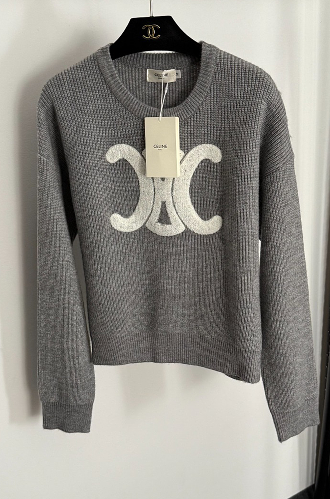 Rib Embroidered Letter Graphic Drop Shoulder Knit Pullover