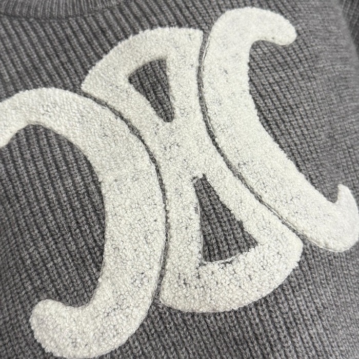 Rib Embroidered Letter Graphic Drop Shoulder Knit Pullover