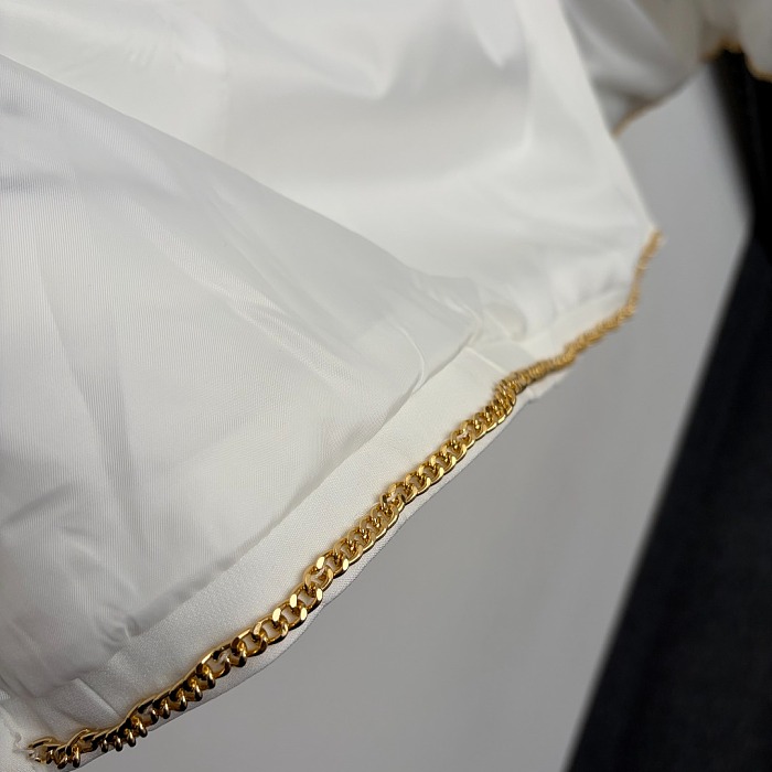Embroidered Chain Trim Gold Button Blazer