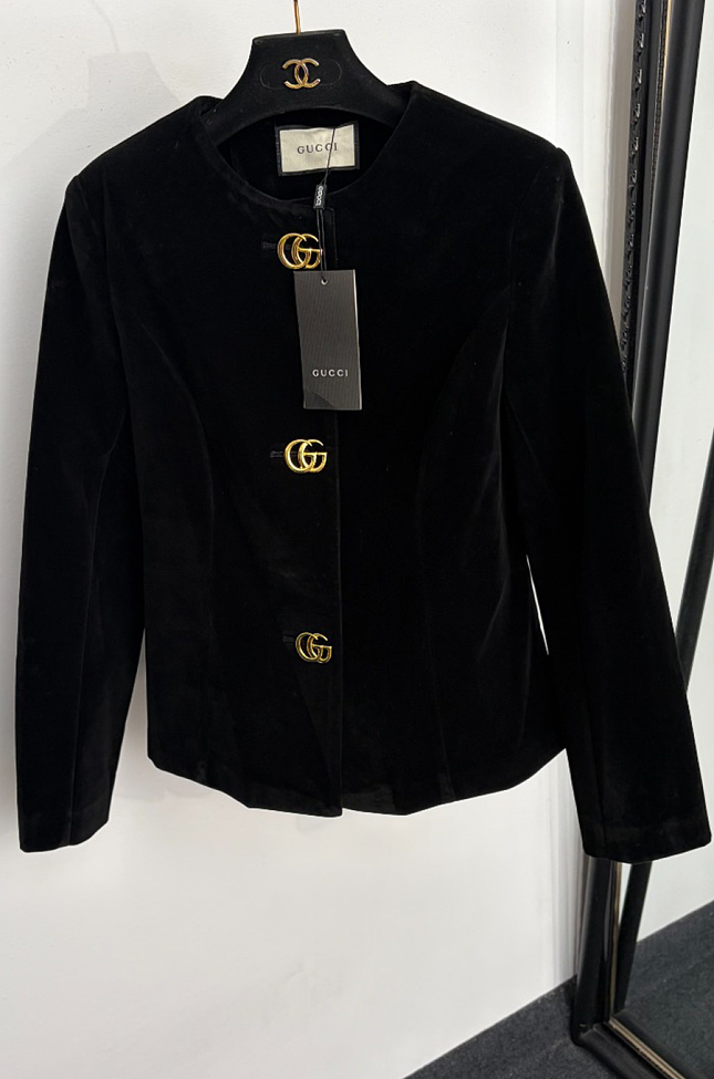 Gold Button Metallic Velvet Slim Fit Jacket