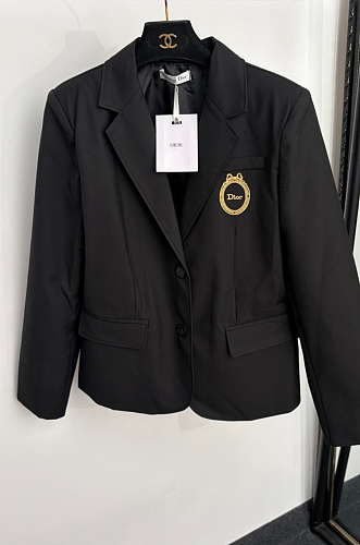 Bow Letter Embroidered Badge Slim Fit Long Sleeve Blazer