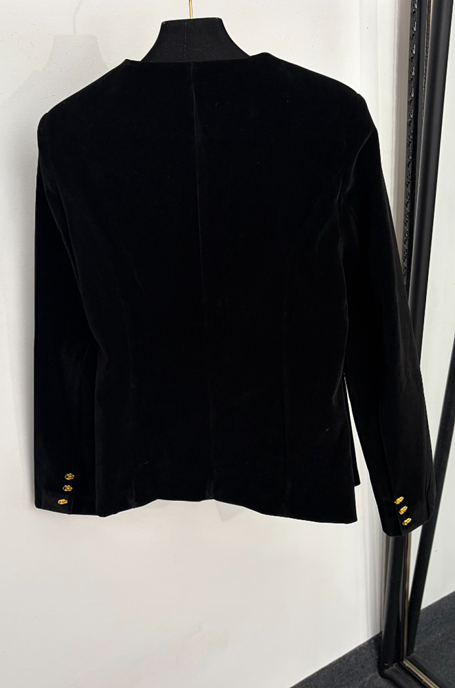 Gold Button Metallic Velvet Slim Fit Jacket