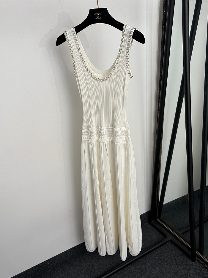 Rhinestone Trimmed Crew Neck Cardigan And Cami Maxi Dress Set