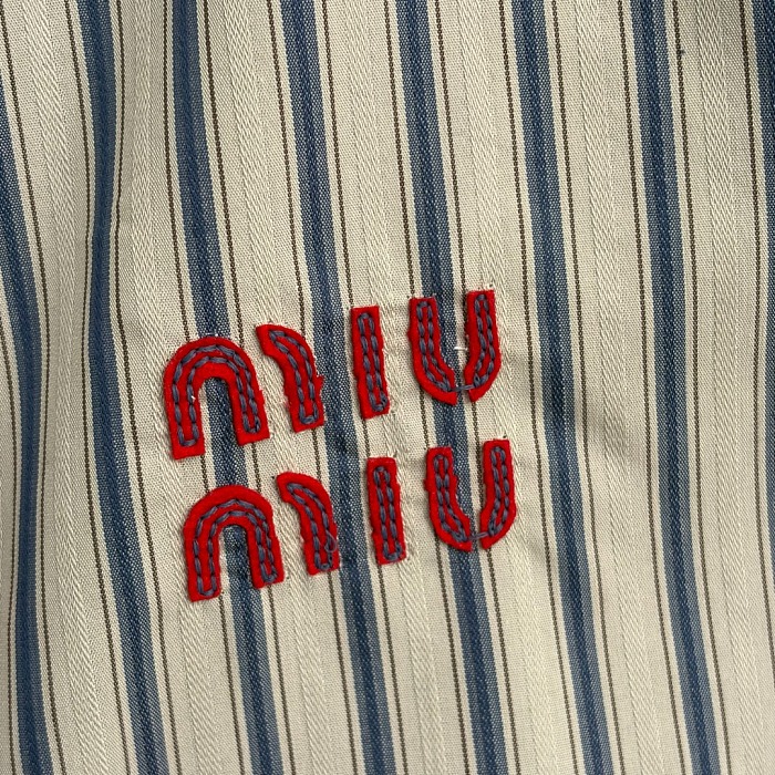 Letter Embroidered Striped Cuffs Drop Shoulder Buttoned Shirt